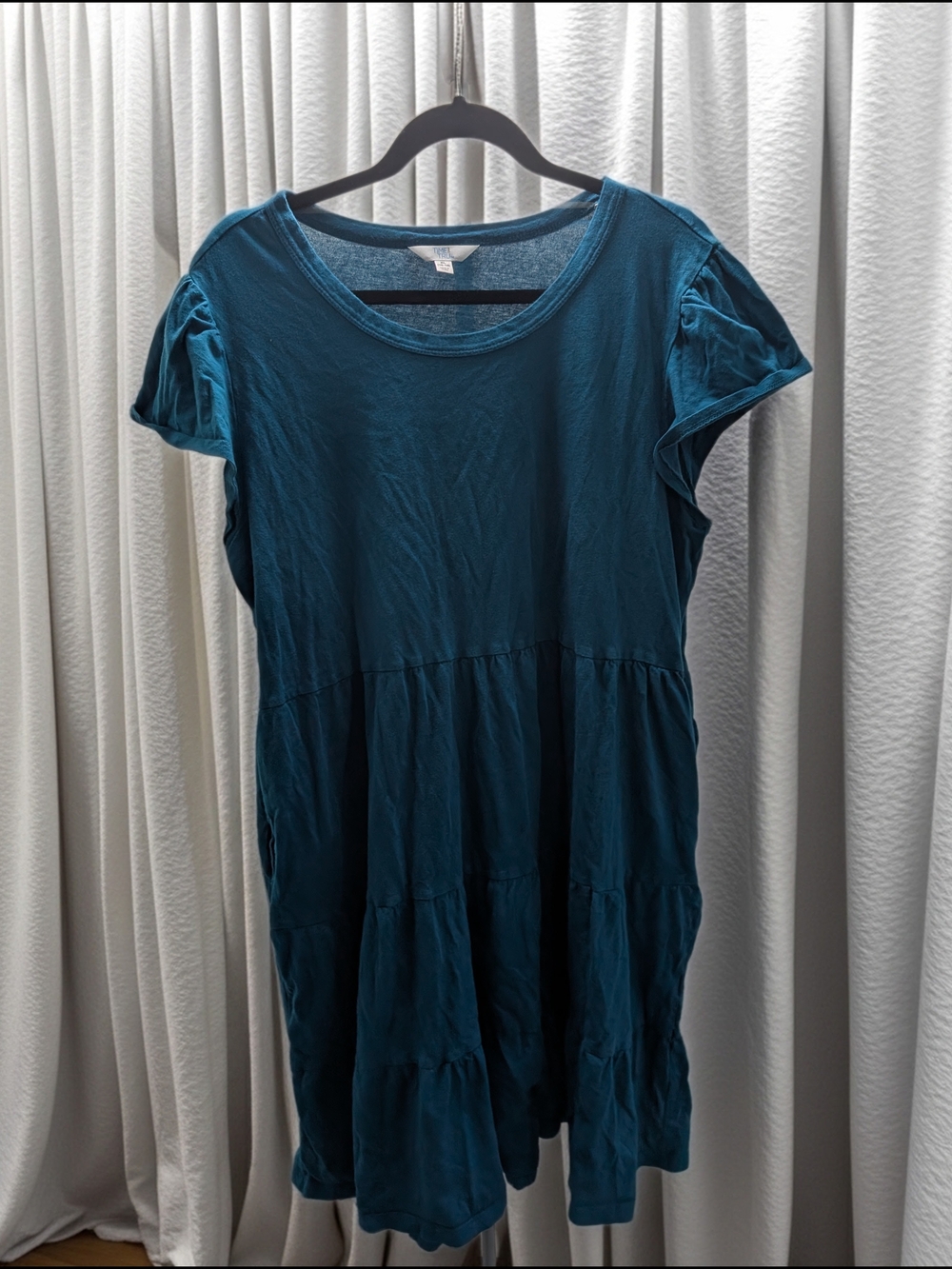Time and Tru Teal Short Sleeve Tiered Mini Dress